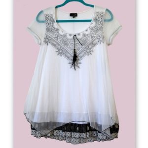 Fancy Short Sleeve White Layered Tunic S/M